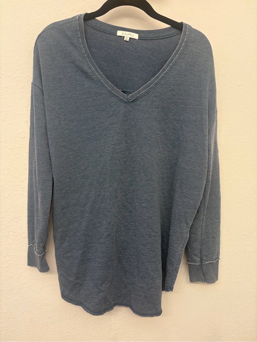 Z Supply Washed V-Neck Sweater in Dusty Blue